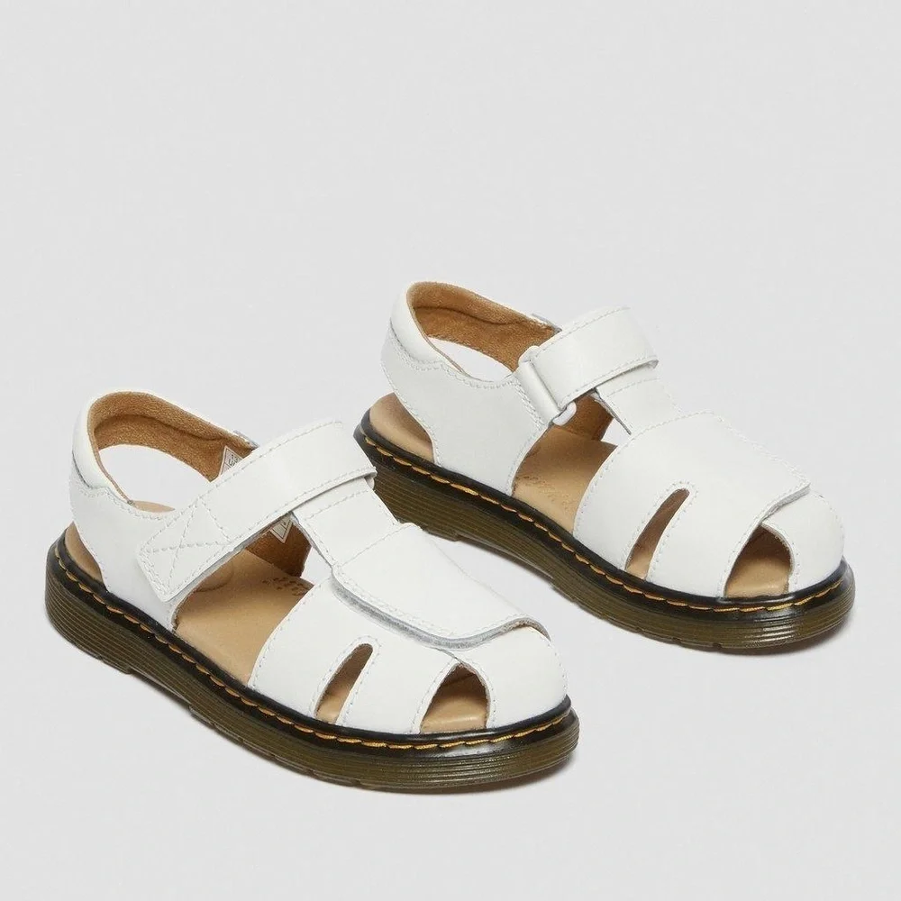 DR Martens JUNIOR MOBY II LEATHER VELCRO SANDALS White